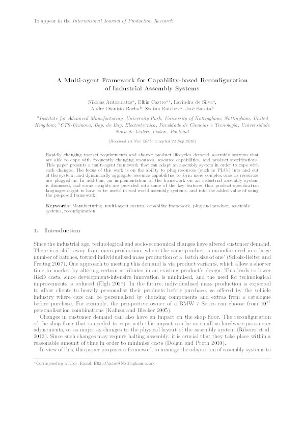 A multi-agent framework for capability-based reconfiguration of industrial assembly systems Thumbnail
