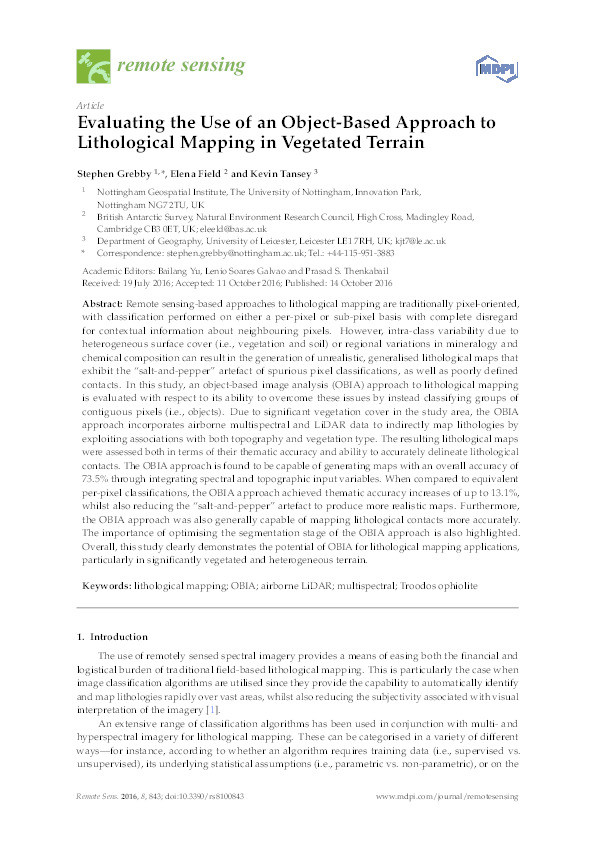 Evaluating the use of an object-based approach to lithological mapping in vegetated terrain Thumbnail