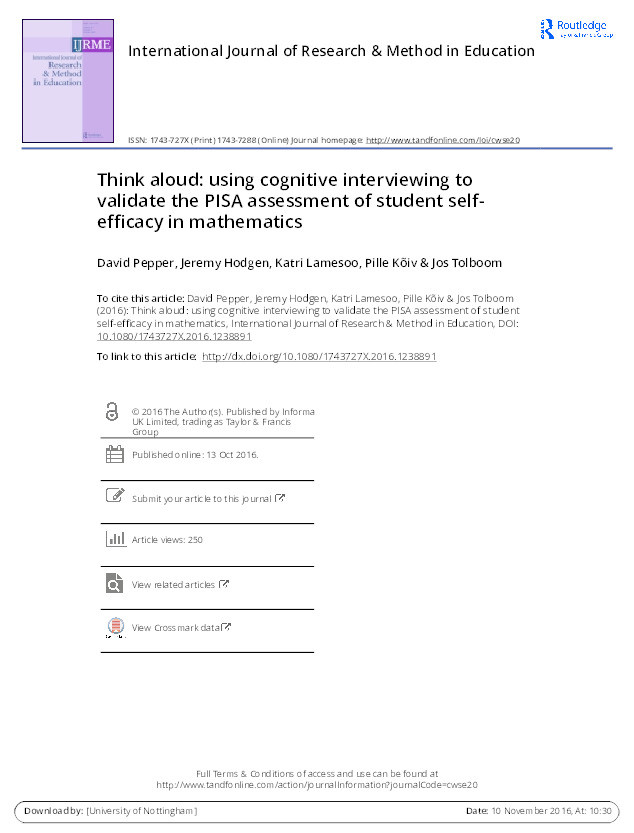 Think aloud: using cognitive interviewing to validate the PISA assessment of student self-efficacy in mathematics Thumbnail