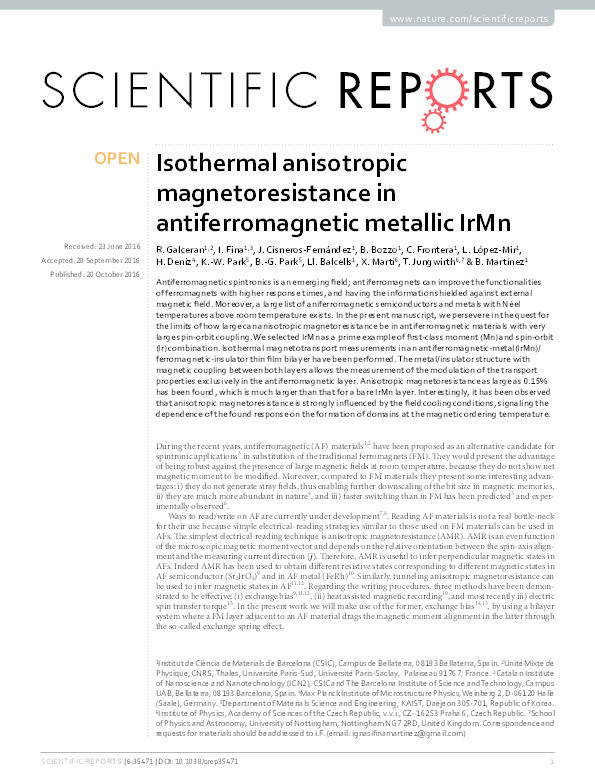 Isothermal anisotropic magnetoresistance in antiferromagnetic metallic IrMn Thumbnail