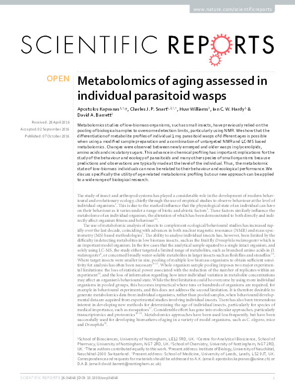 Metabolomics of aging assessed in individual parasitoid wasps Thumbnail