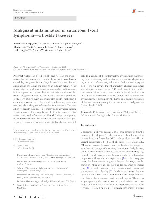 Malignant inflammation in cutaneous T-cell lymphoma: a hostile takeover Thumbnail