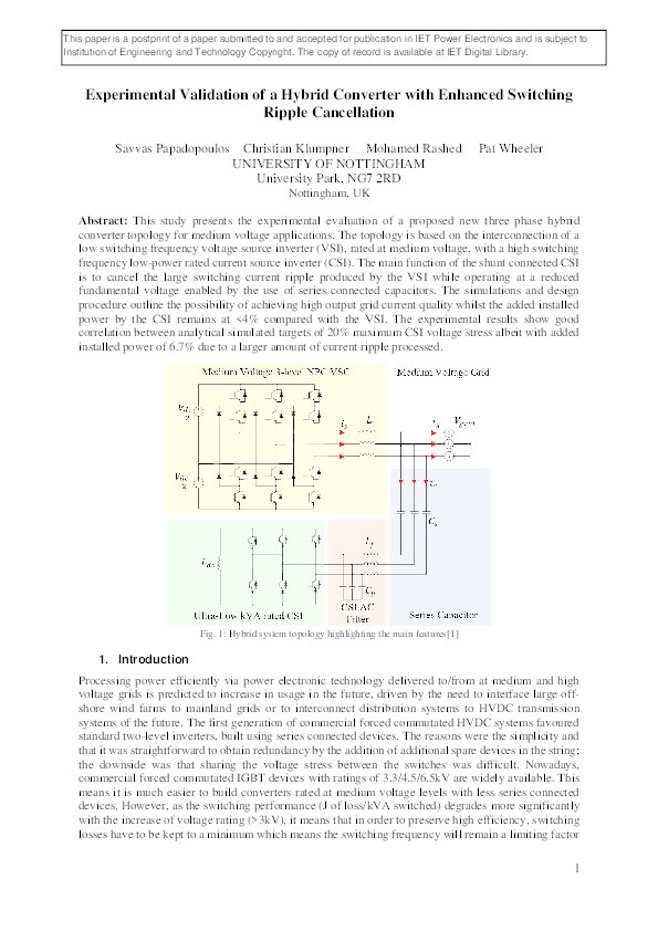 Experimental validation of a hybrid converter with enhanced switching ripple cancellation Thumbnail