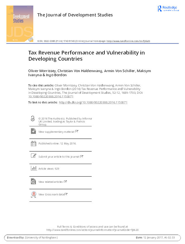 Tax revenue performance and vulnerability in developing countries Thumbnail