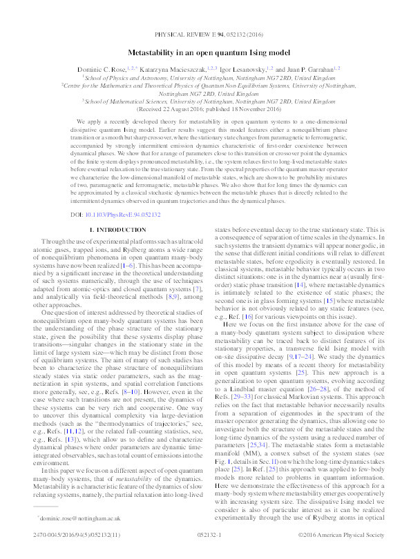 Metastability in an open quantum Ising model Thumbnail