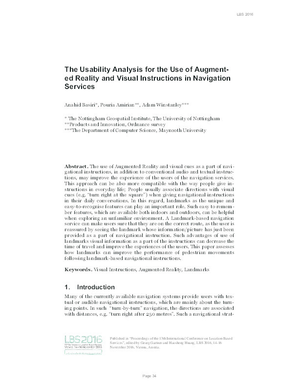 The usability analysis for the use of augmented reality and visual instructions in navigation services Thumbnail