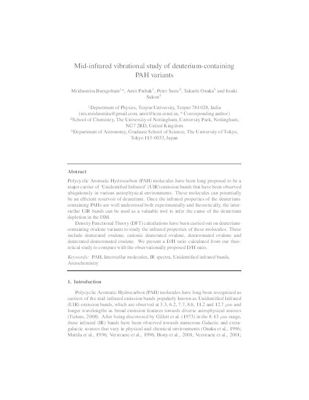 Mid-infrared vibrational study of deuterium-containing PAH variants Thumbnail