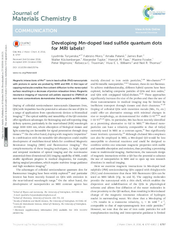 Developing Mn-doped lead sulfide quantum dots for MRI labels Thumbnail