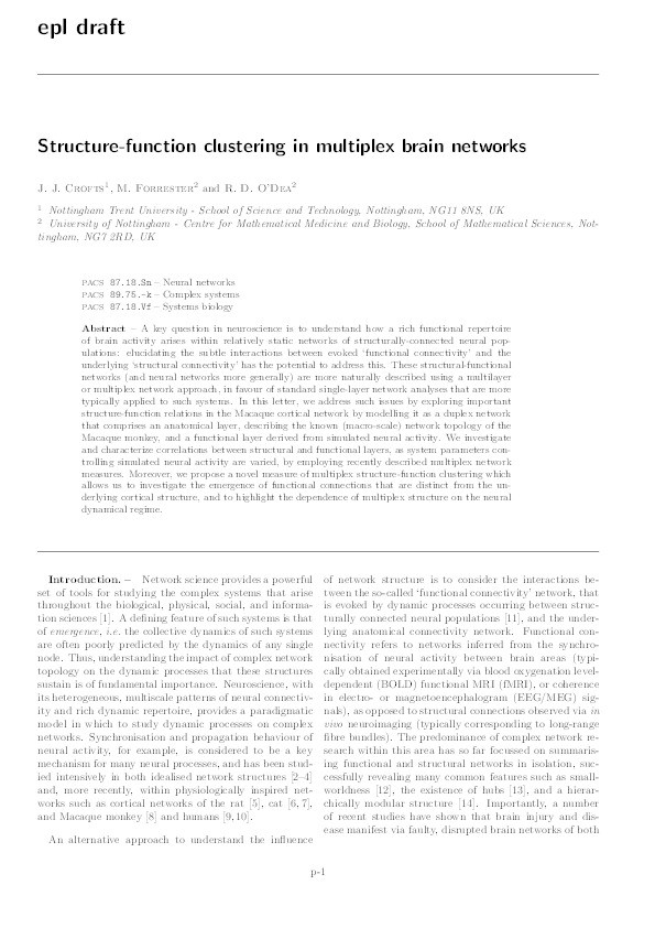 Structure-function clustering in multiplex brain networks Thumbnail