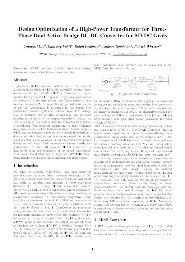 Design optimization of a high-power transformer for three-phase dual active bridge DC-DC converter for MVDC grids Thumbnail