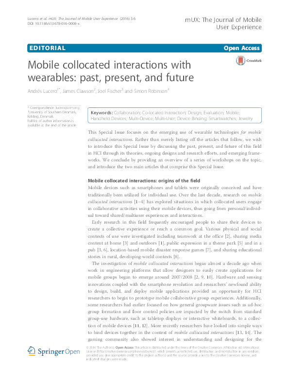 Mobile collocated interactions with wearables: past, present, and future Thumbnail