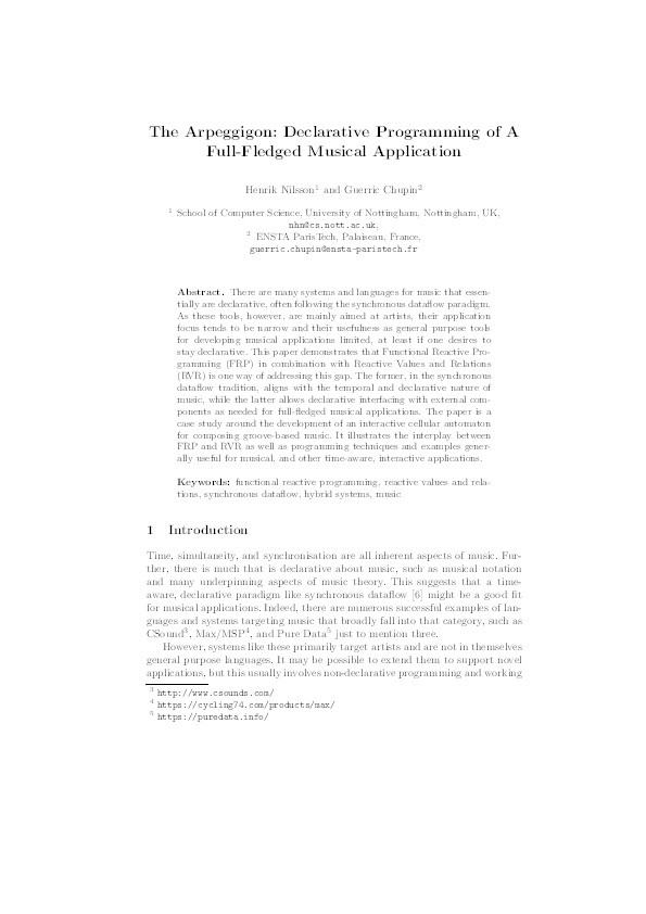 The arpeggigon: declarative programming of a full-fledged musical application Thumbnail