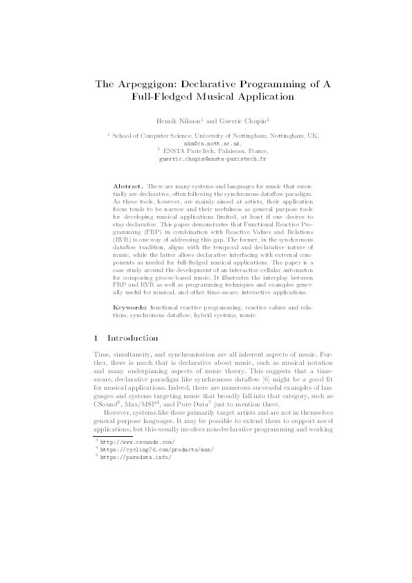 The arpeggigon: declarative programming of a full-fledged musical application Thumbnail