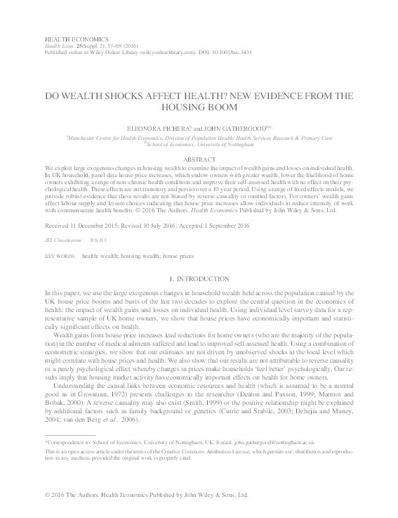 Do wealth shocks affect health? New evidence from the housing boom Thumbnail