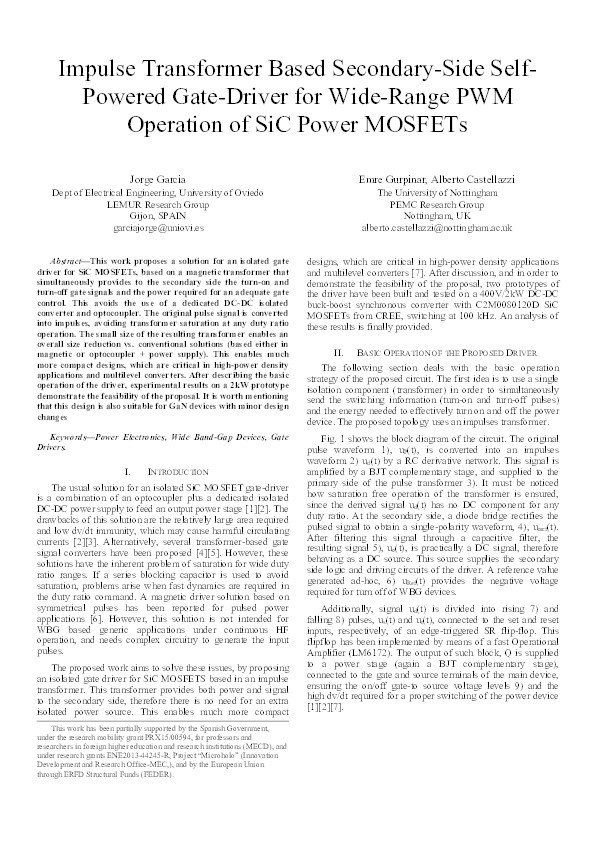 Impulse transformer based secondary-side self-powered gate-driver for wide-range PWM operation of SiC power MOSFETs Thumbnail