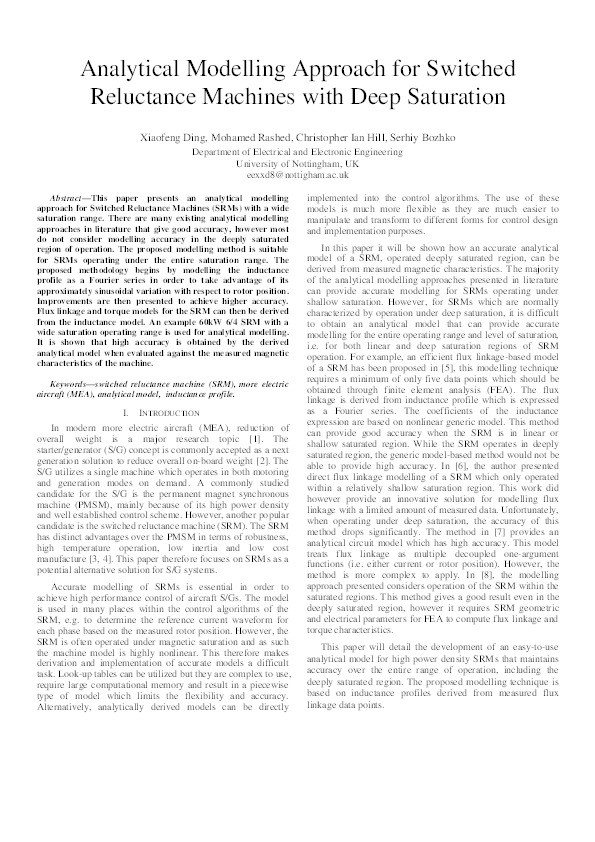 Analytical modelling approach for switched reluctance machines with deep saturation Thumbnail