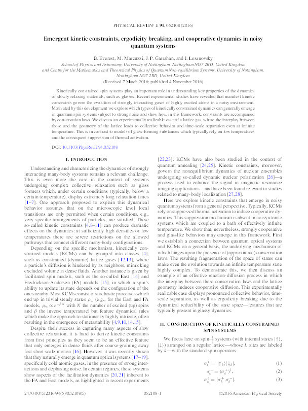 Emergent kinetic constraints, ergodicity breaking, and cooperative dynamics in noisy quantum systems Thumbnail