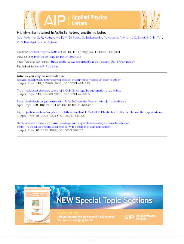 Highly-mismatched InAs/InSe heterojunction diodes Thumbnail
