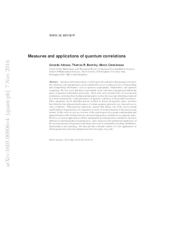 Measures and applications of quantum correlations Thumbnail
