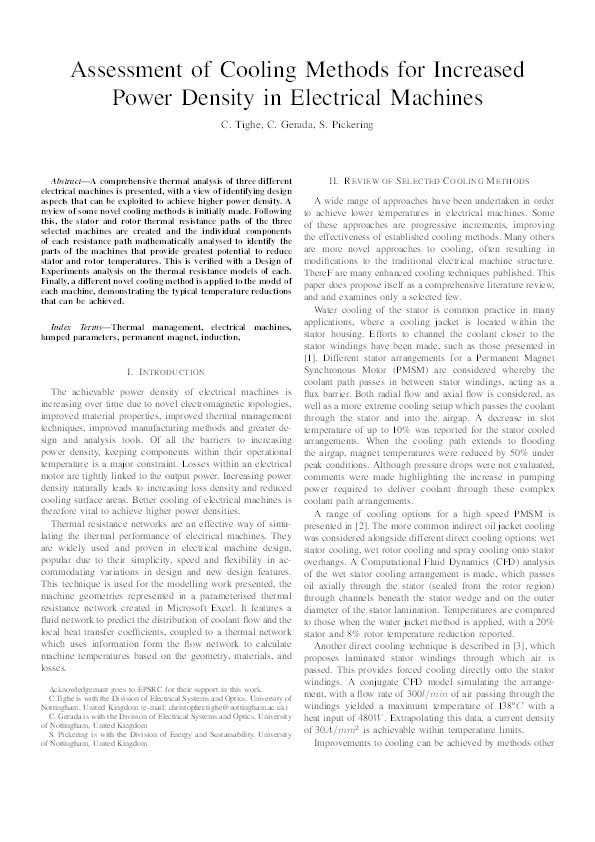 Assessment of cooling methods for increased power density in electrical machines Thumbnail