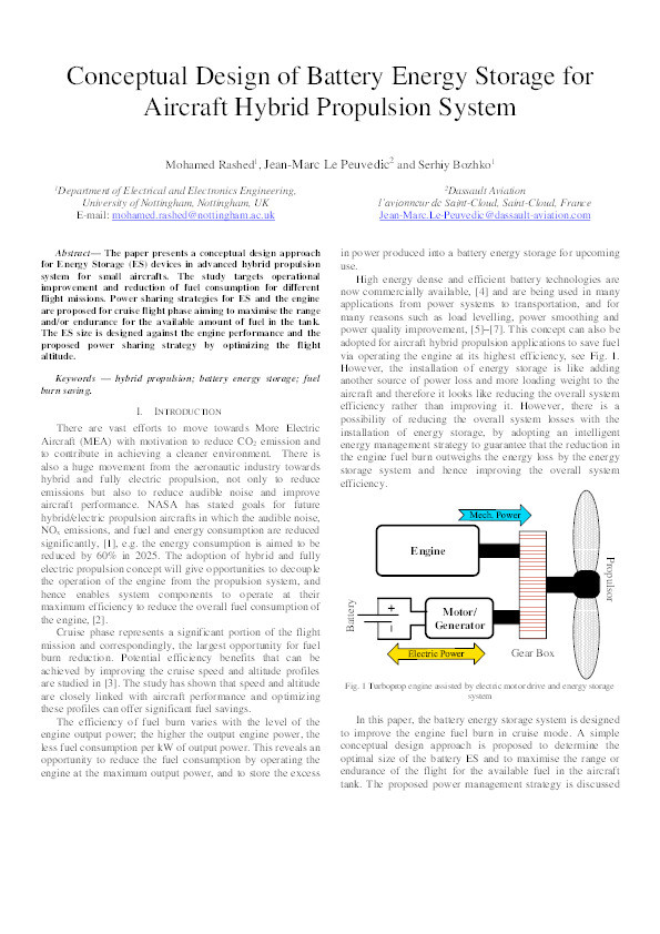 Conceptual design of battery energy storage for aircraft hybrid propulsion system Thumbnail