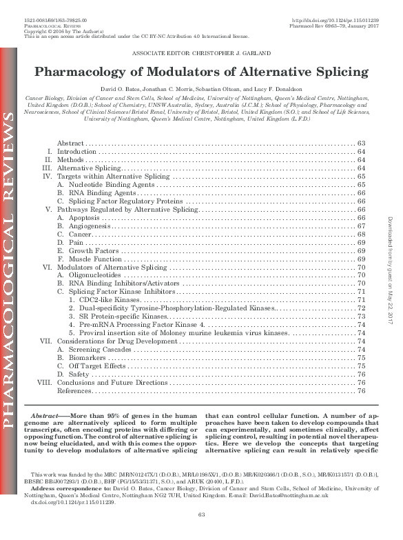Pharmacology of modulators of alternative splicing Thumbnail