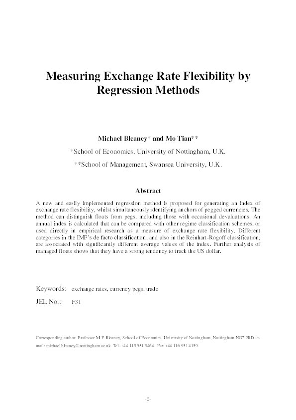 Measuring exchange rate flexibility by regression methods Thumbnail