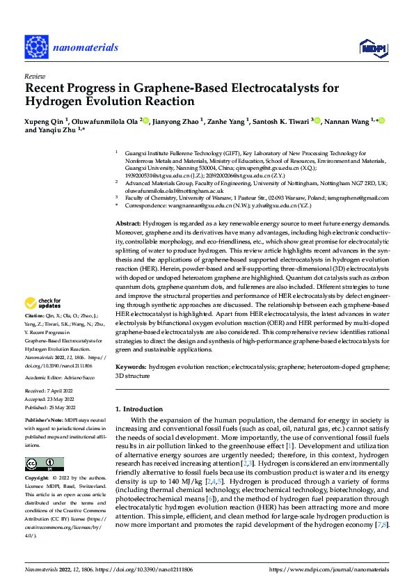Recent Progress in Graphene-Based Electrocatalysts for Hydrogen Evolution Reaction Thumbnail