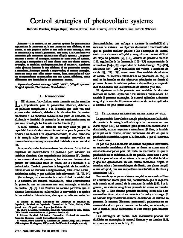 Control strategies of photovoltaic systems Thumbnail