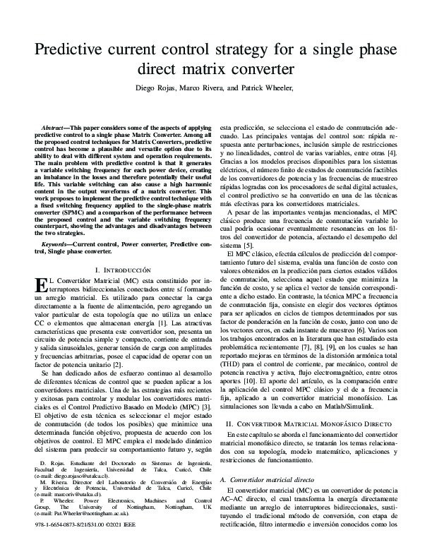 Predictive current control strategy for a single phase direct matrix converter Thumbnail