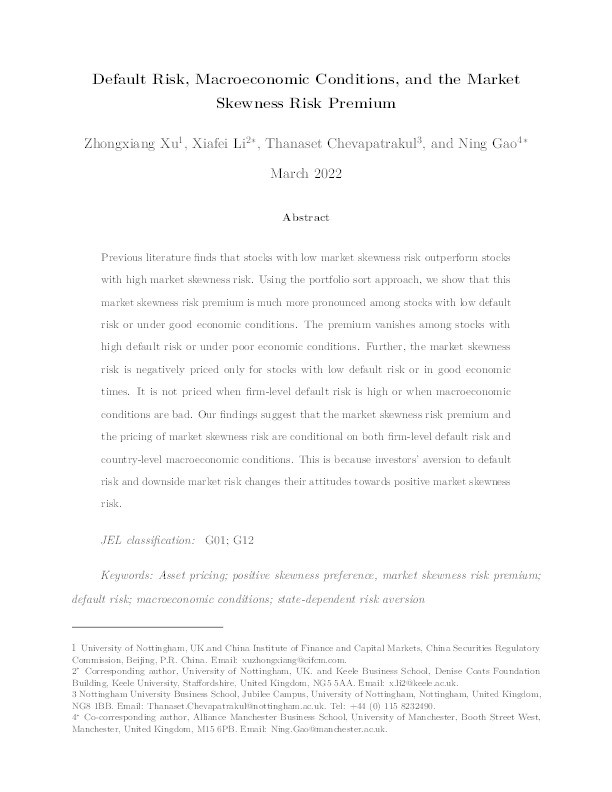 Default risk, macroeconomic conditions, and the market skewness risk premium Thumbnail