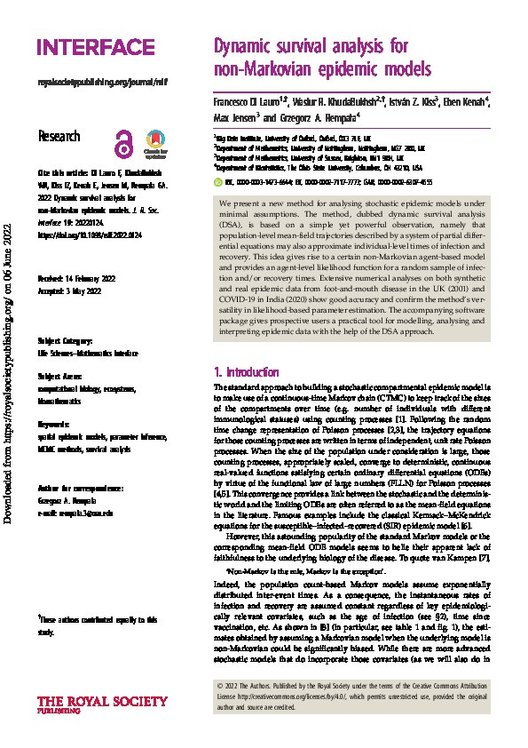 Dynamic survival analysis for non-Markovian epidemic models Thumbnail