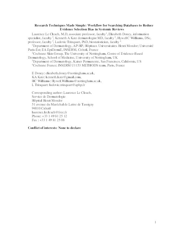 Research techniques made simple: workflow for searching databases to reduce evidence selection bias in systematic reviews Thumbnail