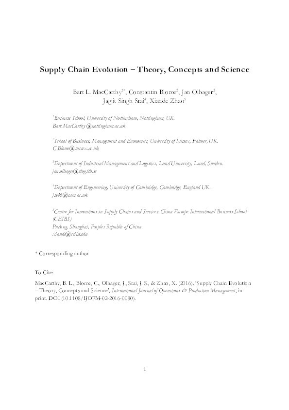 Supply chain evolution: theory, concepts and science Thumbnail
