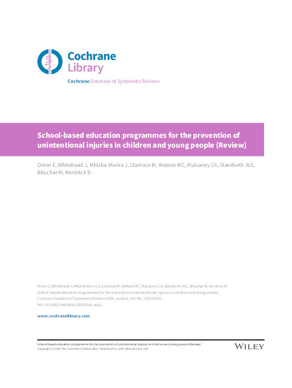 School-based education programmes for the prevention of unintentional injuries in children and young people. Thumbnail