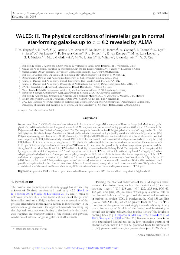 VALES. II. The physical conditions of interstellar gas in normal star-forming galaxies up to z=0.2 revealed by ALMA Thumbnail