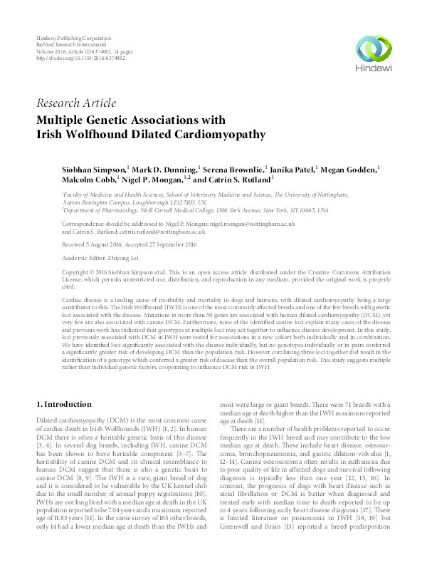 Multiple genetic associations with Irish wolfhound dilated cardiomyopathy Thumbnail