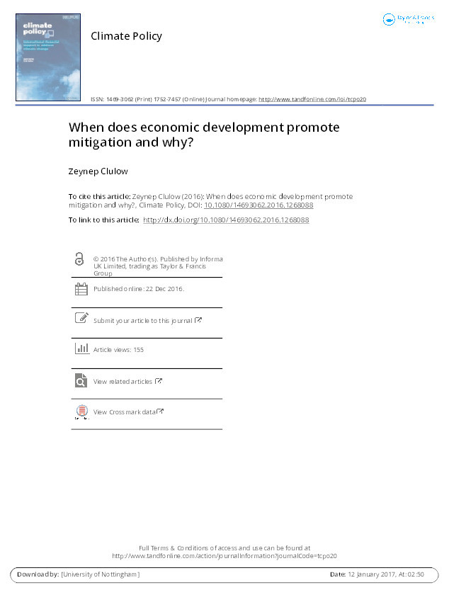 When does economic development promote mitigation and why? Thumbnail