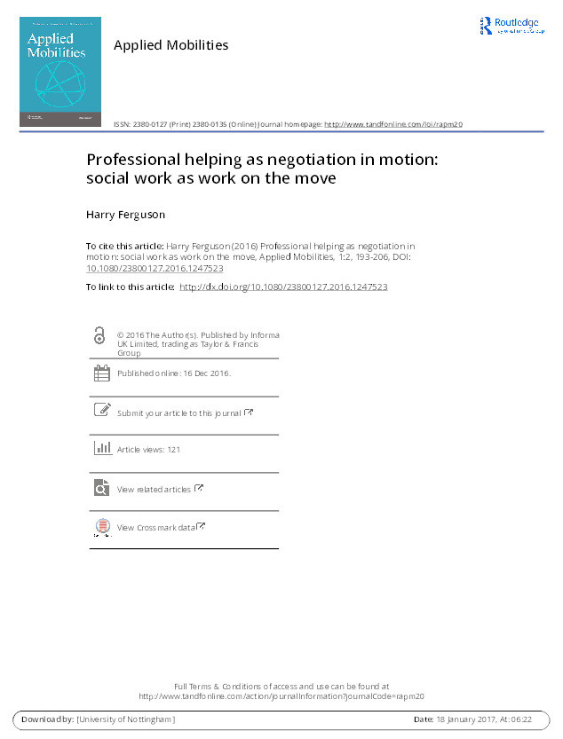 Professional helping as negotiation in motion: social work as work on the move Thumbnail