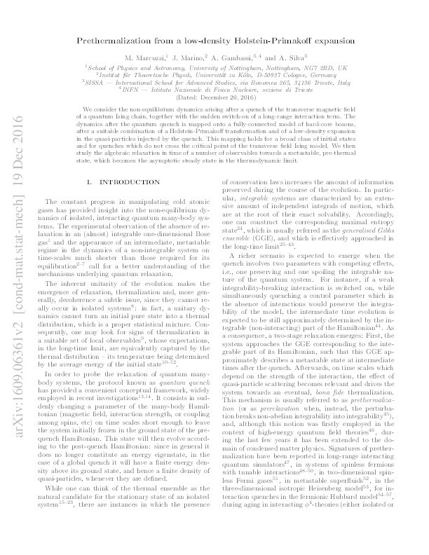 Prethermalization from a low-density Holstein-Primakoff expansion Thumbnail