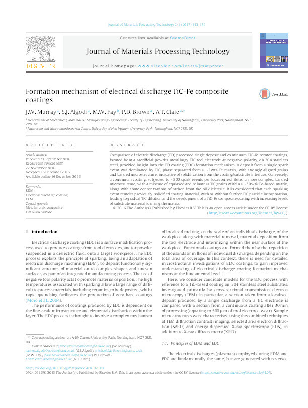 Formation mechanism of electrical discharge TiC-Fe composite coatings Thumbnail