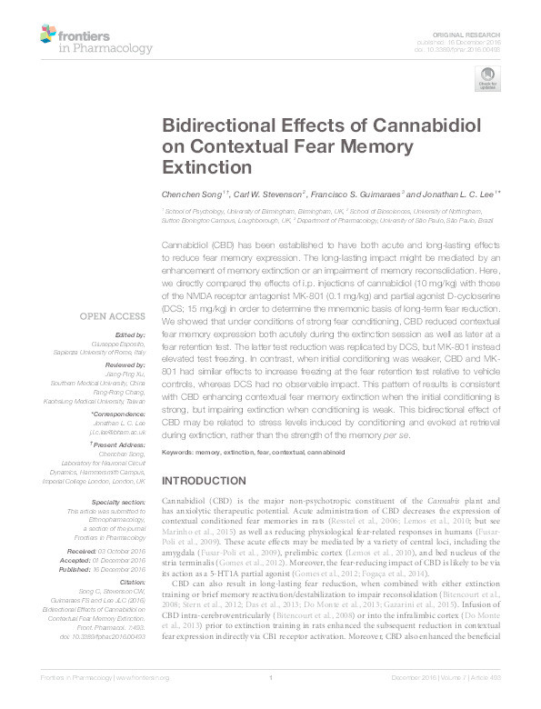 Bidirectional effects of cannabidiol on contextual fear memory extinction Thumbnail
