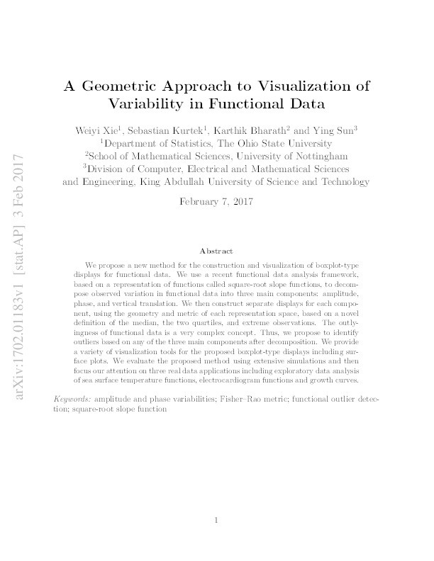 A geometric approach to visualization of variability in functional data Thumbnail