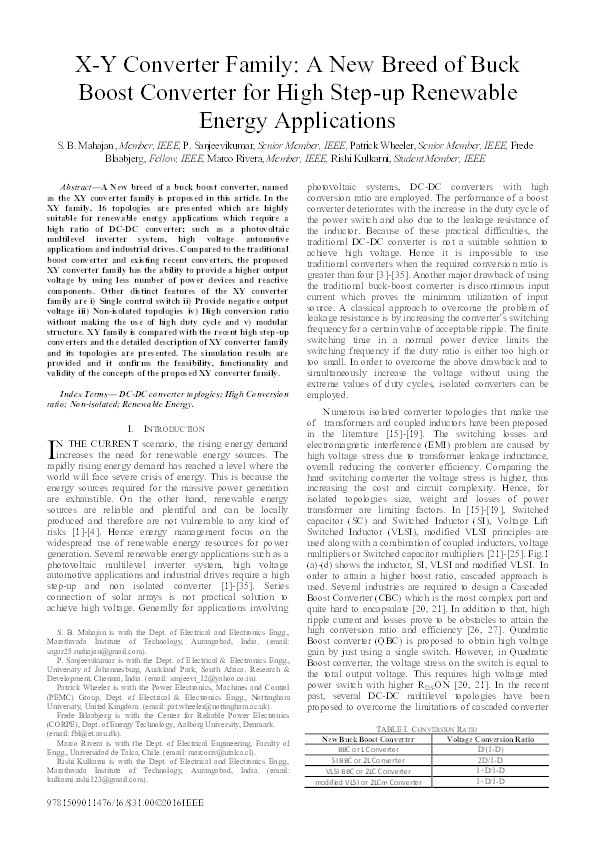 X-Y converter family: A new breed of buck boost converter for high step-up renewable energy applications Thumbnail