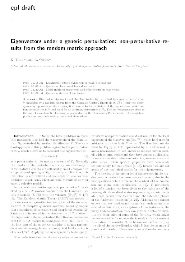 Eigenvectors under a generic perturbation: non-perturbative results from the random matrix approach Thumbnail
