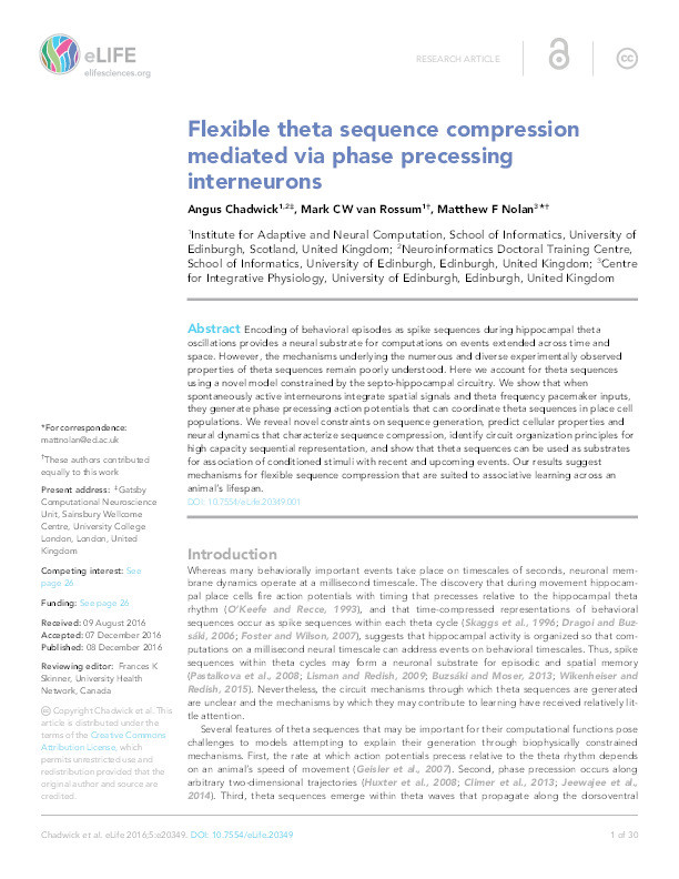 Flexible theta sequence compression mediated via phase precessing interneurons Thumbnail