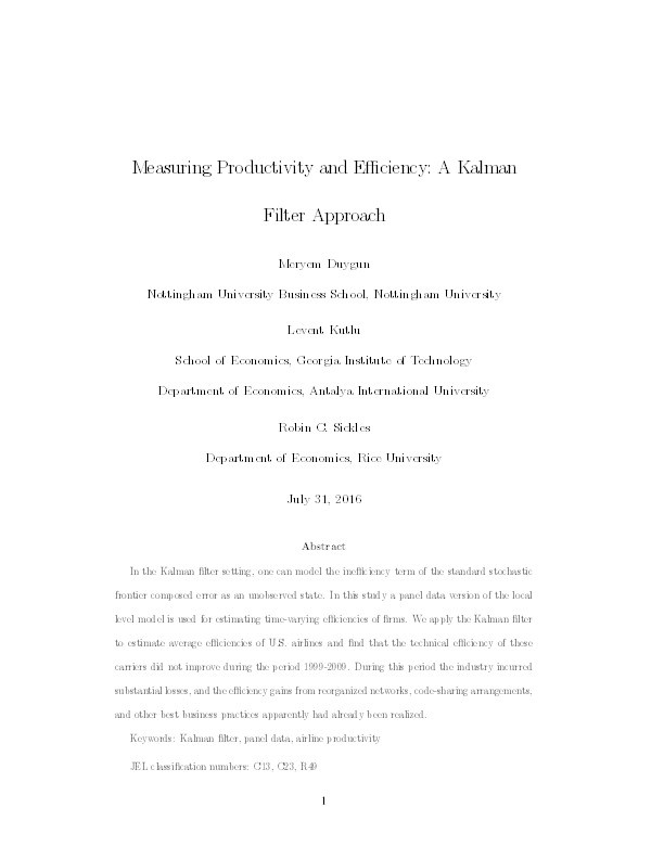 Measuring productivity and efficiency: a Kalman filter approach Thumbnail