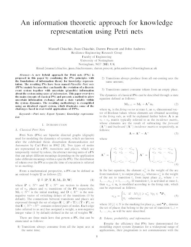 An information theoretic approach for knowledge representation using Petri nets Thumbnail
