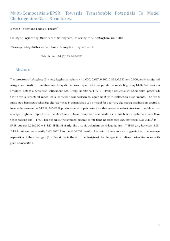 Multicomposition EPSR: toward transferable potentials to model chalcogenide glass structures Thumbnail