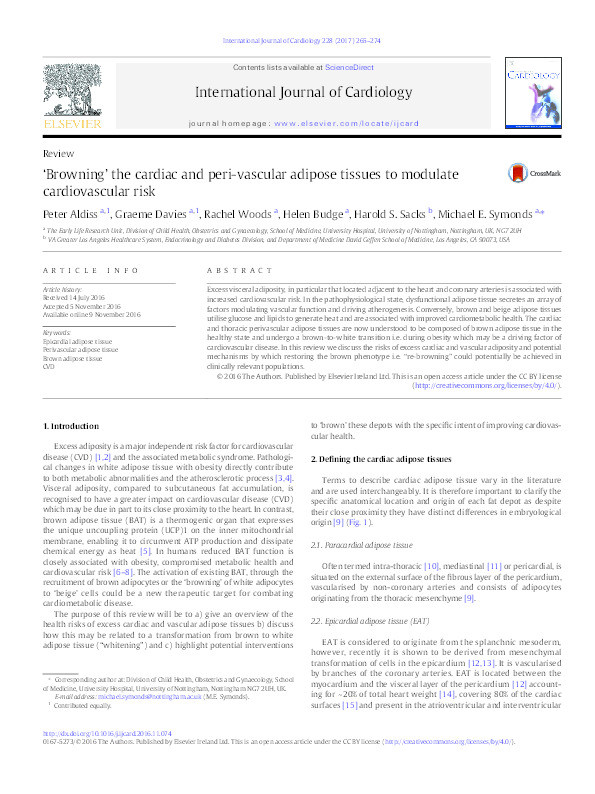 ‘Browning’ the cardiac and peri-vascular adipose tissues to modulate cardiovascular risk Thumbnail